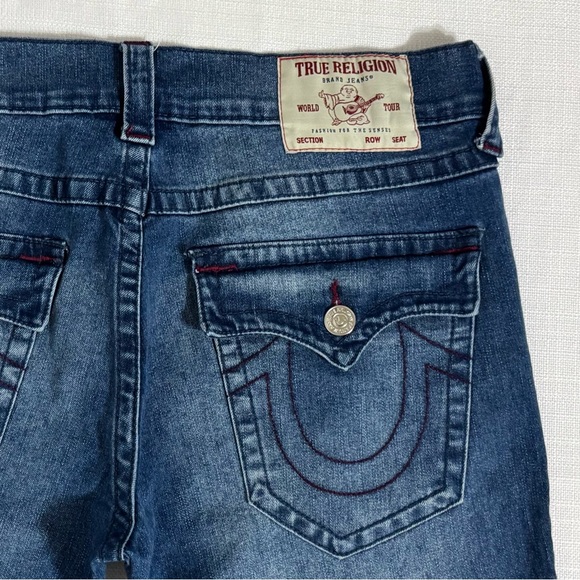 True Religion Jeans Rocco Relaxed Skinny Flap Pocket Red Stitch Blue Size 34x32 - Picture 4 of 14